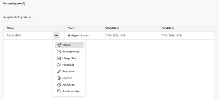 Bearbeiten einer Massenimportkonfiguration