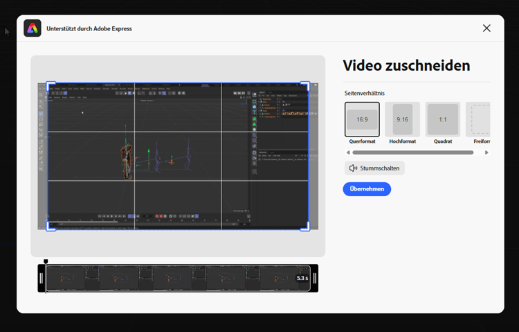 Beschneiden von Videos mit Adobe Express