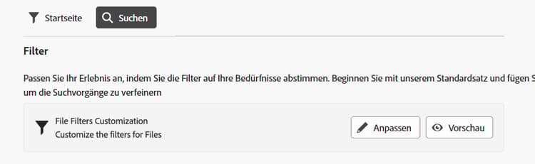 Einstellungen für benutzerdefinierte Suchfilter