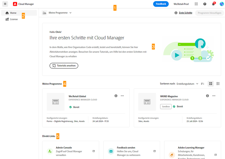 Konsole „Meine Programme“