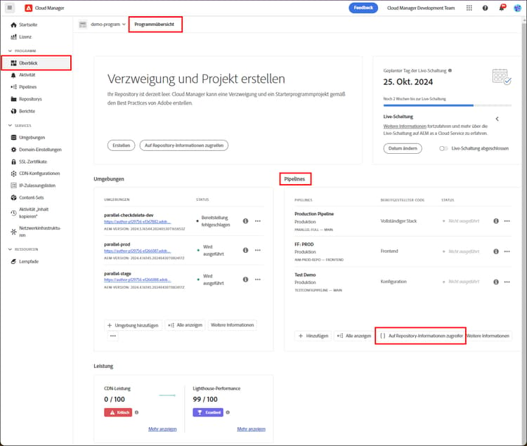 „Auf Repository-Informationen zugreifen“ auf der Karte „Pipelines“