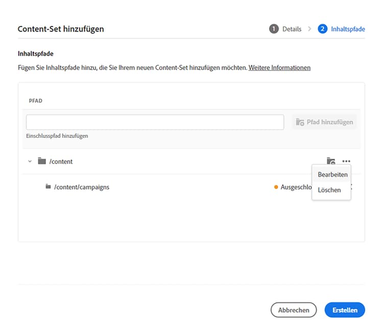Bearbeiten der Pfadliste