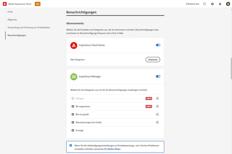 Anpassung des Benachrichtigungsabonnements