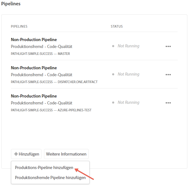 Produktions-Pipeline hinzufügen