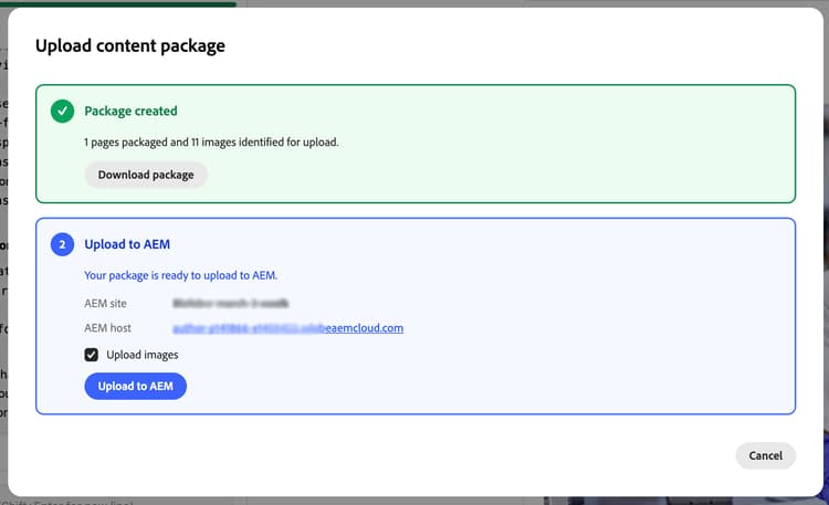 Paket kann in AEM hochgeladen oder heruntergeladen werden