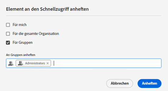 Anheften von Elementen für Gruppen