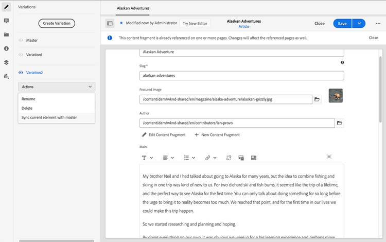 Mit primärer Version synchronisieren