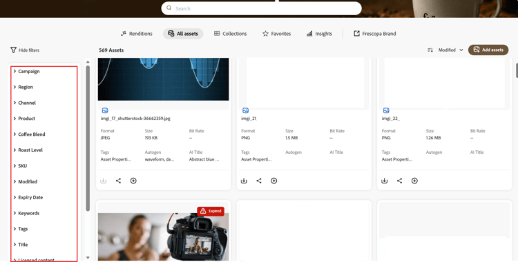 Suche in Content Hub