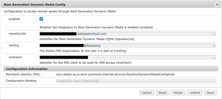 Das OSGi-Konfigurationsfenster von Next Generation Dynamic Media