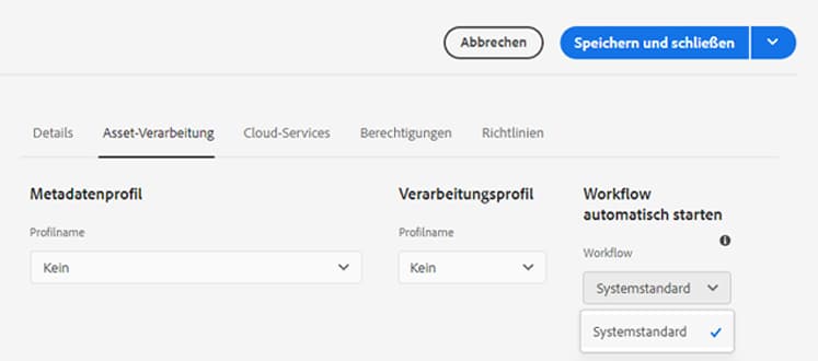 Anwenden eines Nachbearbeitungs-Workflows auf einen Ordner in seinen Eigenschaften