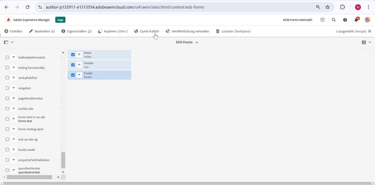 Veröffentlichen von AEM-Site