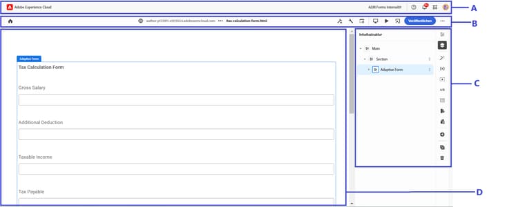Layout der Benutzeroberfläche des universellen Editors