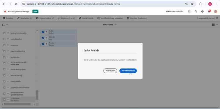 Quick Publish-Dialogfeld