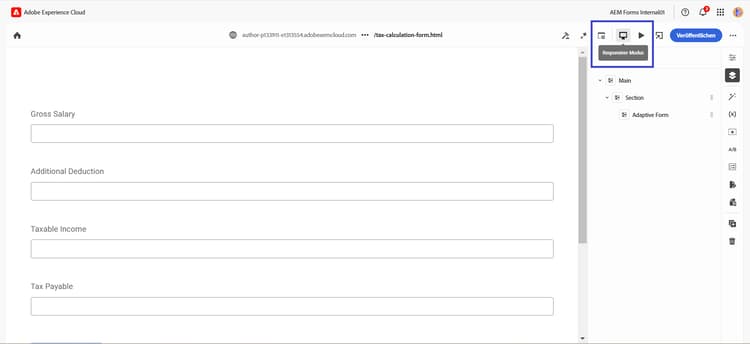 Oberfläche des universellen Editors für responsive Tests