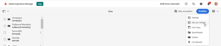 Option „Site erstellen“