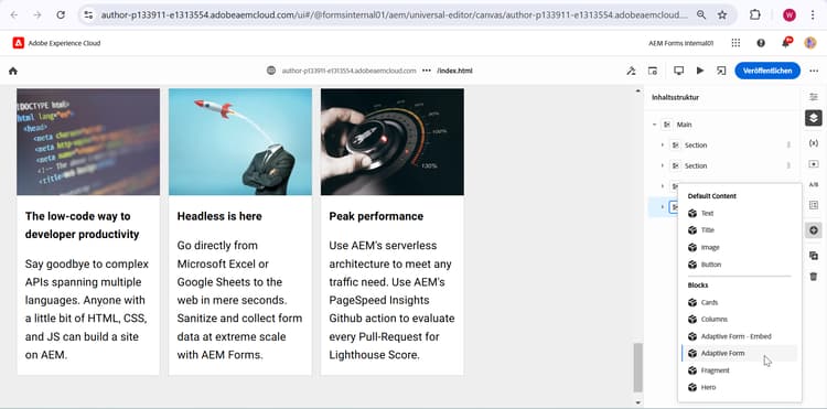 Hinzufügen von adaptivem Formularblock