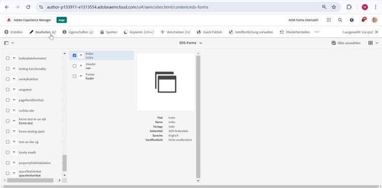 Bearbeiten der Site im universellen Editor