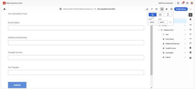 Desktop-Formularansicht