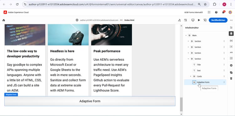 Adaptiver Formularblock hinzugefügt