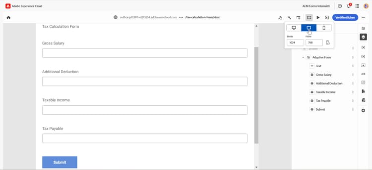 Tablet-Formularansicht