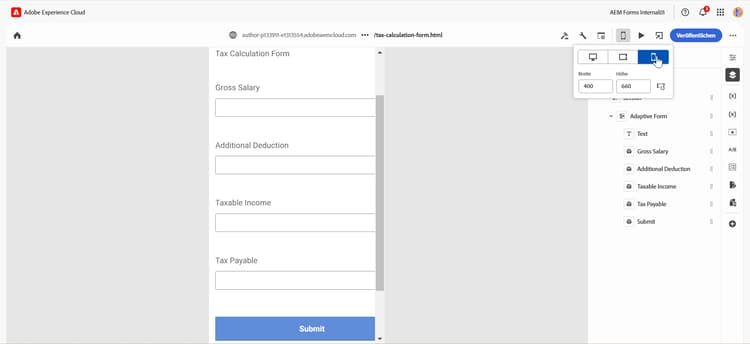 Mobile-Formularansicht
