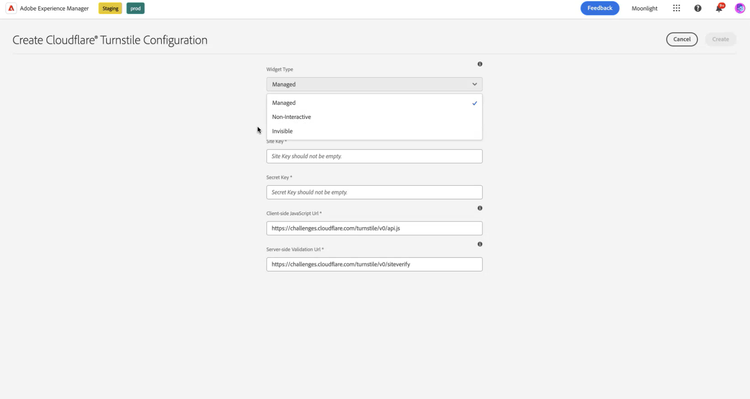 Konfigurieren des Cloud Service für die Verbindung Ihrer AEM Forms-Umgebung mit der Turnstile