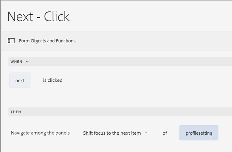 Regel des nächsten Bedienfelds