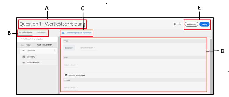 Benutzeroberfläche des Regeleditors