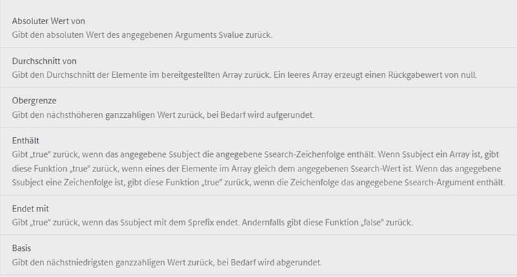 Die Registerkarte „Funktionen“