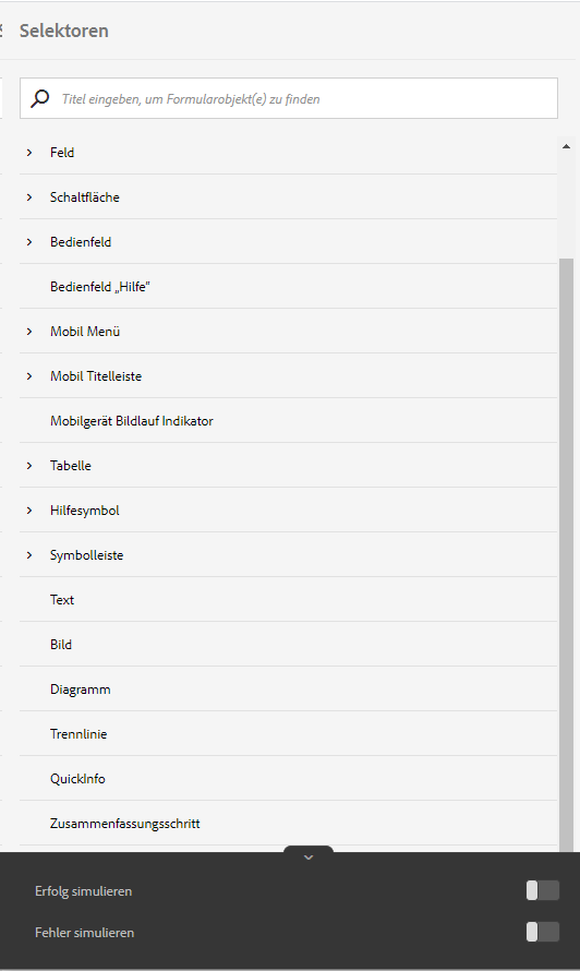 Formatierbare Komponenten in der Seitenleiste