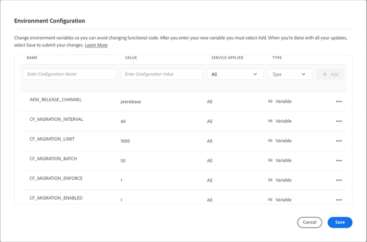 Cloud Manager-Umgebungskonfiguration