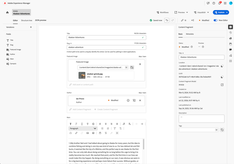 Inhaltsfragmenteditor – Überblick