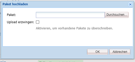Dialogfeld „Paket hochladen“