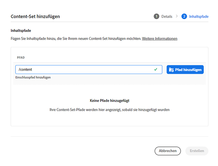 Hinzufügen von Pfaden zu Content-Sets