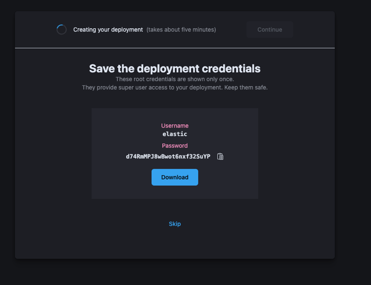 Elastic deployment credentials