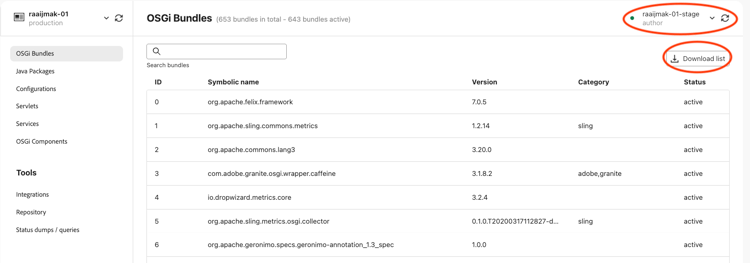 Bildschirm „Neue OSGi-Pakete“ in der Developer Console