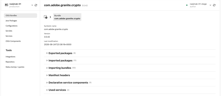 Registerkarte „Java-Pakete“ in der Benutzeroberfläche der Developer Console