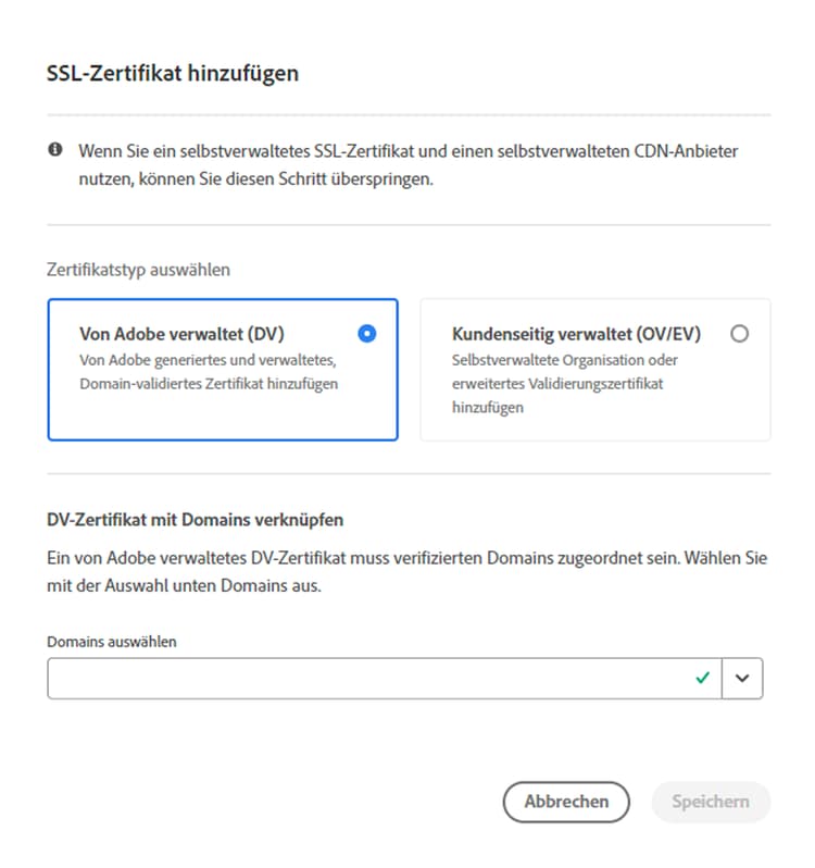 Hinzufügen eines DC-Zertifikats