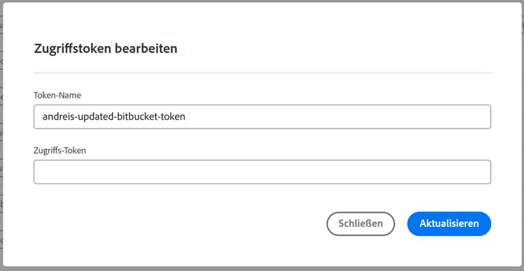 Dialogfeld „Zugriffstoken bearbeiten“