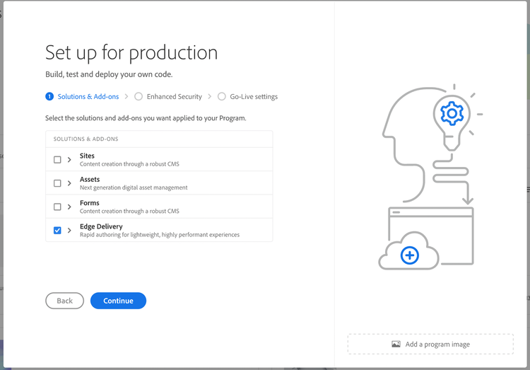 Hinzufügen eines Produktionsprogramms mit Edge Delivery Services