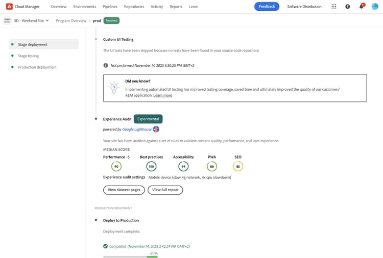 Dashboard in der Pipeline