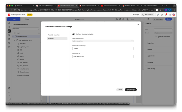 Einstellungen für interaktive Kommunikation - Workflow-Konfiguration für die Benutzeroberfläche von Associate