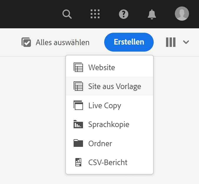 Erstellen einer Site aus einer Vorlage