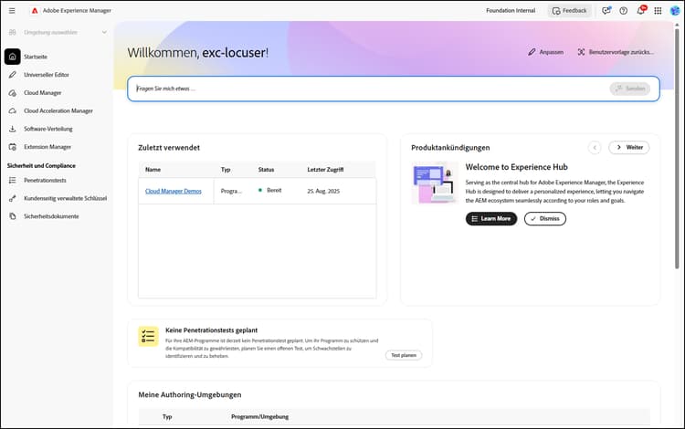 Cloud Manager auf Konsole