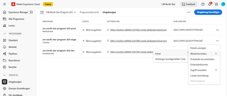 Option „Content wiederherstellen“ über das Menü mit den Auslassungspunkten