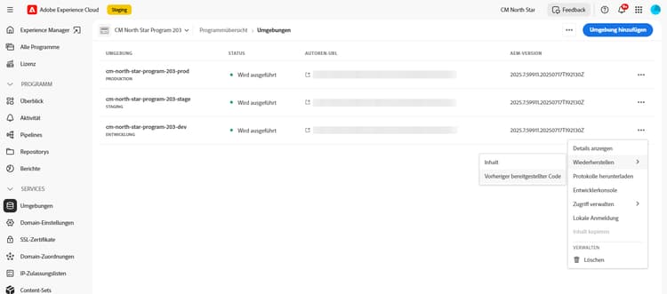 Option „Zuvor bereitgestellter Code“ im Ellipsen-Menü