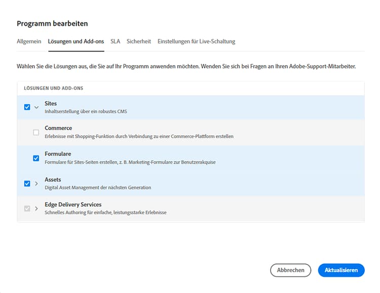 Forms-Add-on beim Bearbeiten eines Produktionsprogramms