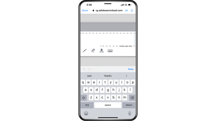 Unterstützung der Tastatureingabe für Scribble-Signaturen auf iPhone