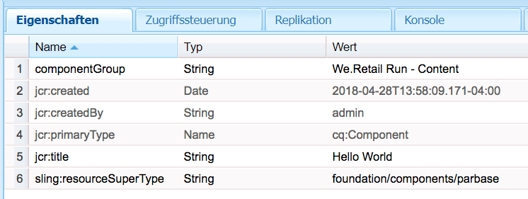 Eigenschaften für /apps/weretail-run/components/content/helloworld