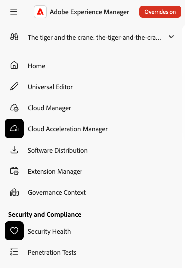 Eintrag „Sicherheitskonsistenz“ unter „Sicherheit und Compliance“ im Navigationsbereich von Experience Hub